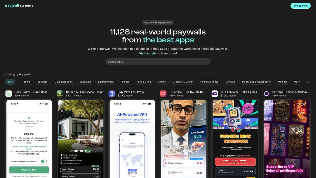 Preview of Paywall Screens (Superwall)