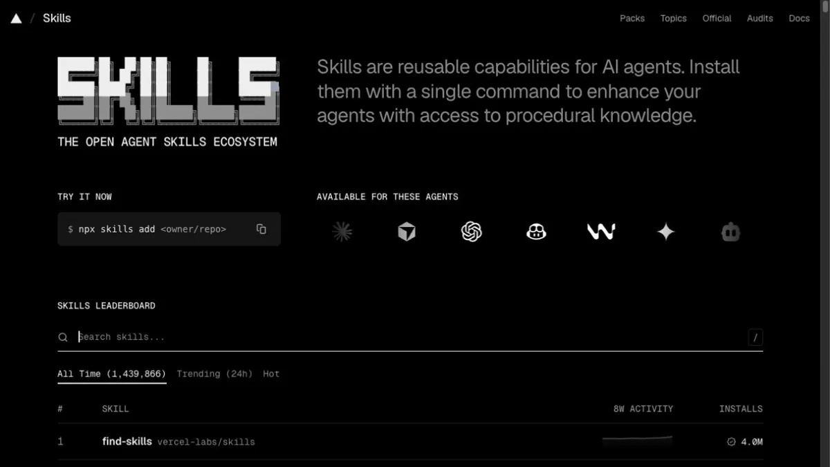 Preview of skills.sh