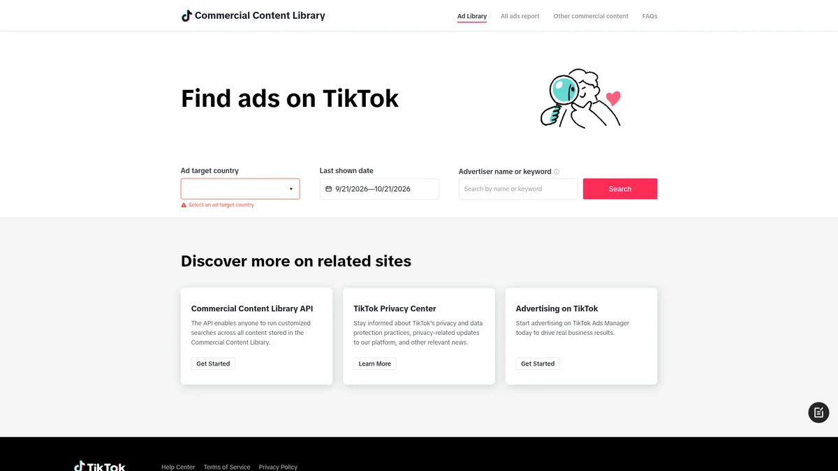 Preview of TikTok Commercial Content Library