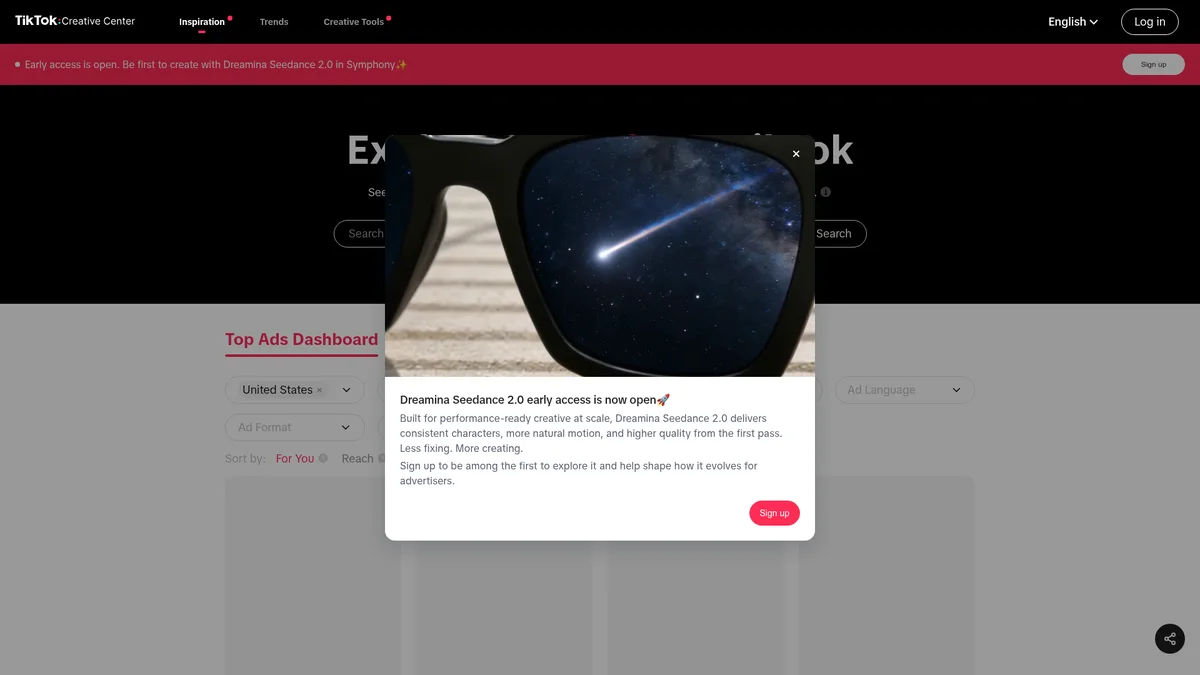 Preview of TikTok Creative Center Top Ads